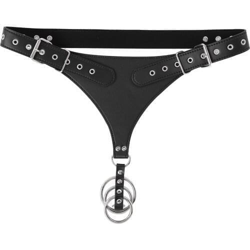 Lingerie Rivets Open Butt Underwear for Sexy Mens Erotic PU Leather Harness Sex Costumes Buckle O-ring Crotchless Briefs Thong
