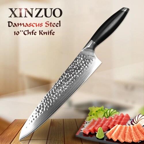 XINZUO 10 inch Pro Chef Knife Japanese 10Cr15CoMoV Core Kitchen Knives Damascus Steel 60 HRC Sashimi Cleaver Knife G10 Handle