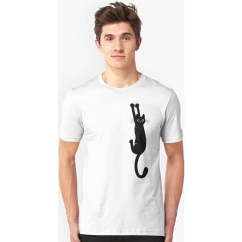Black Cat Holding On Slim Fit T-Shirt Short Sleeve Cotton T-shirt Women and Men