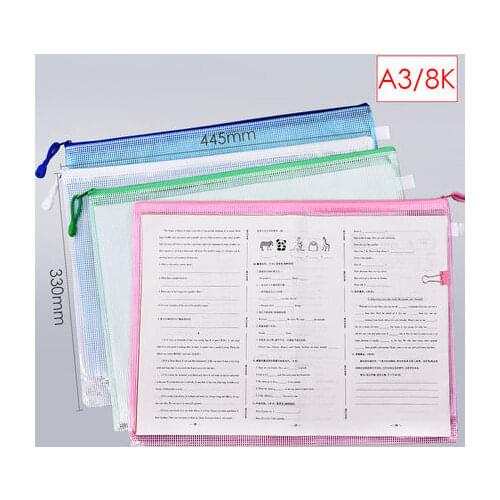 A3 Paper PVC Bag Waterproof Mesh Zipper Bag Art Works Sketch Paper Organizer Zipper Bag