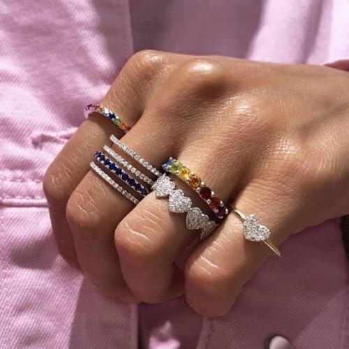 Heart simple design minimal heart Lover valentines gift for girl women gold multi color micro pave cz delicate ring jewelry