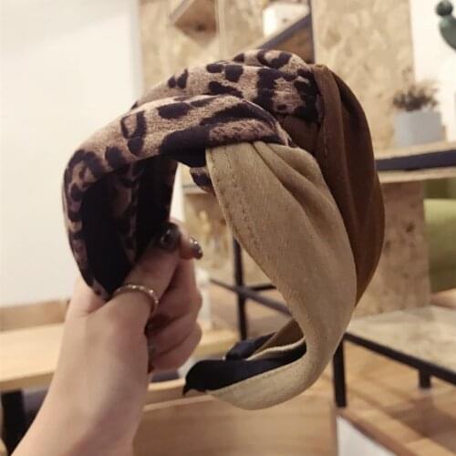 Retro Leopard Knotted Hairband Headband Turban for Women Lady Wide Plastic Hair Hoop Bezel Hair Bands Accessories