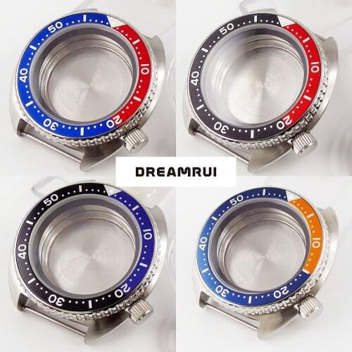 Steel 45mm Automatic Brushed Watch Case fit NH35A NH36A Alloy Insert Sapphire Glass Unidirectional Bezel