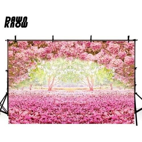 DAWNKNOW Pink Flower Vinyl Photography Background For Baby Petal Tree Photo Shoot Backdrop For Wedding Photo Studio lv455