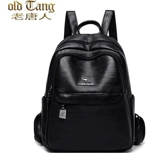 Large Capacity Solid Color Waterproof Leather Backpacks for Women 2021 School Bag Business Travel Bag Womens Backpack Sac A Dos