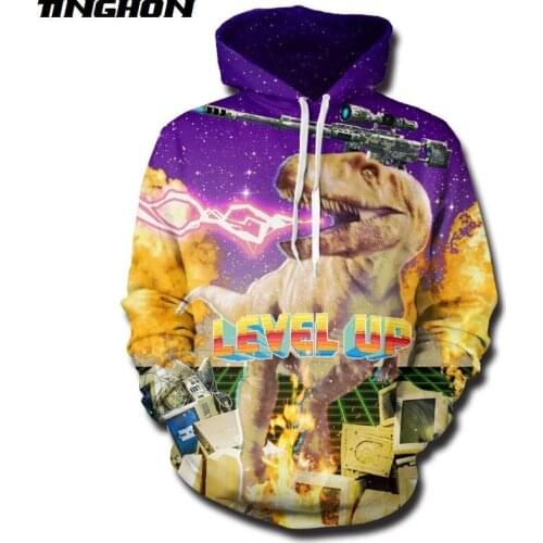 XS-7XL Summer Fashion Mens Womens T-shirt Animal Dinosaur Level Up 3d Print Casual Hooded Jacket Hoodies Sweatshirts