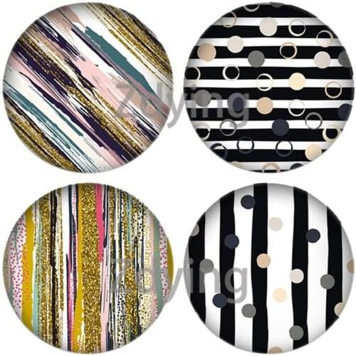 Zdying 10pcs Classic Geometric Striped Pattern Round Glass Cabochon 12mm/16mm/18mm/20mm/25mm Flat Back DIY Making Findings