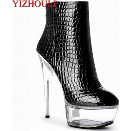 15cm women motorcycle boots classic short fashion boots platform dance shoes 6 inch high heels star dress gold chain ankle boots