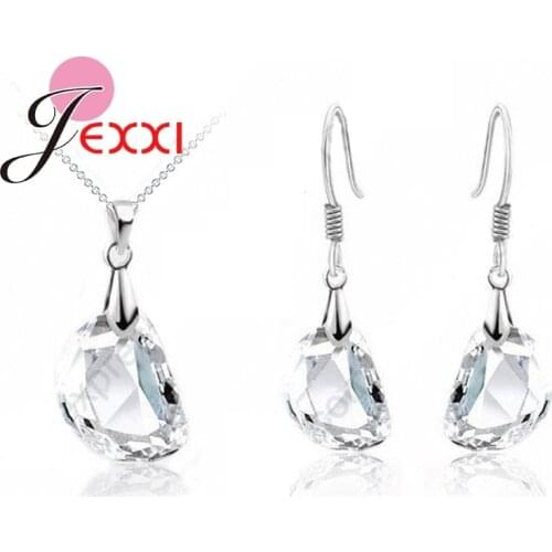 Hot Sale Jewely Sets White Crystal Wedding Engagement 925 Sterling Silver Earrings Pendant Necklace Women Christmas Gifts