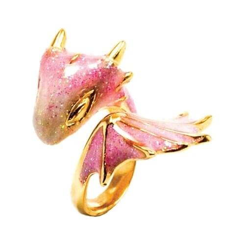 Gold Topaz Dragon Ring Plated Dragon Ring Jewelry with Sparkling Pink and White Enamel Monvatoo London