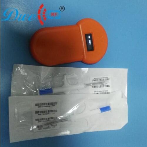 134.2khz fdx-b rfid animals microchip reader pet scanner with 2pcs microchips 1.4x8mm transponder