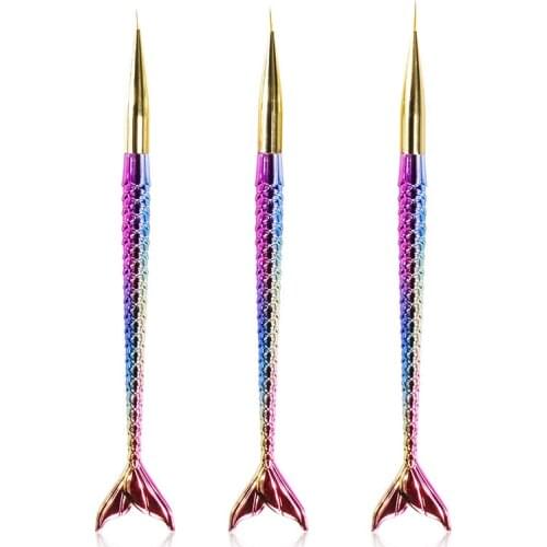 3pcs/lot Mermaid Gradient Nail Art Brush Pen Liner Line Stripe Fish Flower Nail Art Drawing Dotting Painting Manicure BRUSH35GH