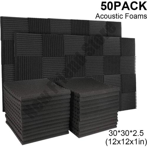 50PCS 300x300x25mm Acoustic Foam Studio Soundproofing Panels Wedges Soundproof Absorption Treatment Sponge Sealing Strip