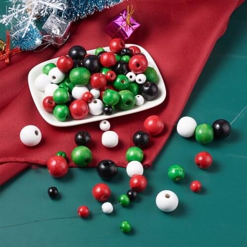 500pcs Natural Wood Beads Red Green Black White Dyed Wooden Round Spacer Beads for Christmas Tree DIY Jewelry Home Decorations