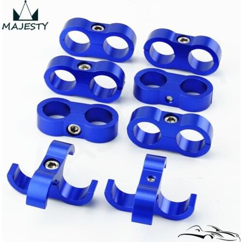 8pcs AN -10 AN10 19MM Black Braided Hose Separator Clamp Fitting Adapter Bracket Blue