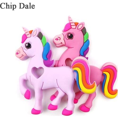 Chip Dale 5PCS Silicone Baby Necklace Pendant Unicorn Teether Teething Necklace BPA Free Chewable Baby Pacifier Clip Accessory