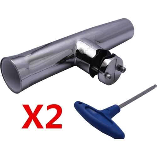 2 set Updated Clamp on adjustable from top Stainless steel fishing rod holder for marine boat yaht with Wrench