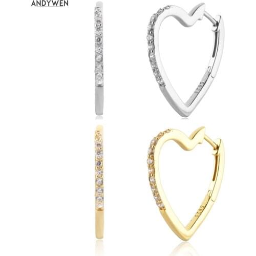 ANDYWEN 925 Sterling Silver Gold Gold Heart Zircon CZ Hoops Earring Huggies Luxury Jewelry Luxury Jewels Piercing Pendiente