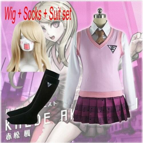 Anime Danganronpa V3 Akamatsu kaede Cosplay Costume Uniform Skirts Girl Women Halloween Cosplay Dress Outfits Free Shipping
