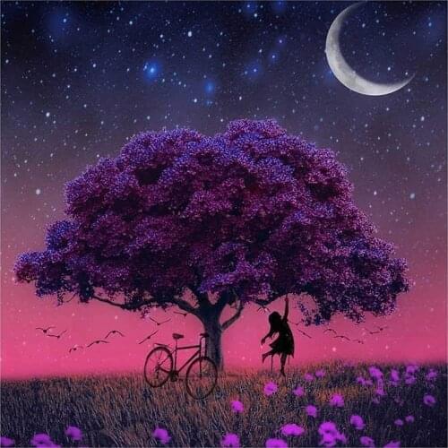 BMBY-DIY 5D Moon Tree Girl Diamond Painting Set Crystal Diamond Embroidery Paintings Arts for Home Wall Decor Adults and Kids