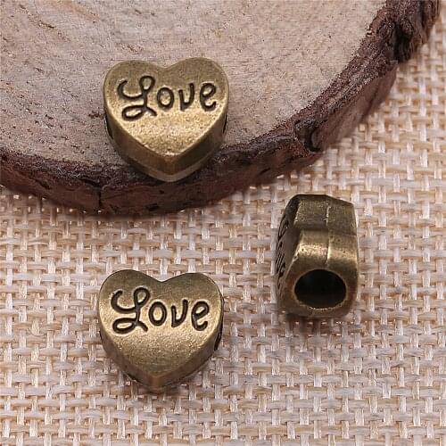 Charms for Jewelry Making Findings Handmade DIY Craft 10pcs Antique Bronze Color 12x11x7mm Love Big Hole Beads Charms Pendant