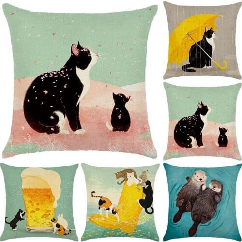 Umbrella Cat Otter Throw Pillow Case Cushion Cover Cafe Sofa Bed Car Decoration New