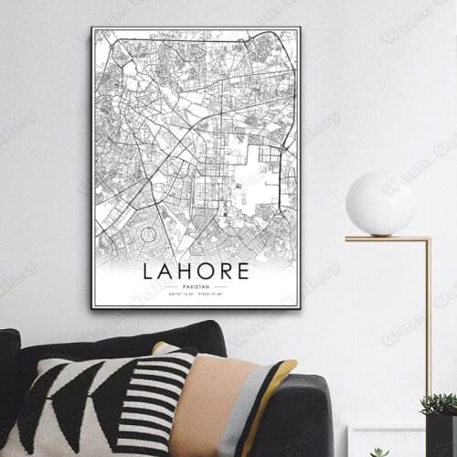 Black and White Pakistan City Map The Lahor​e City Map Poster HD Print Wall Art Canvas Nordic Landscape Painting for Home Decor