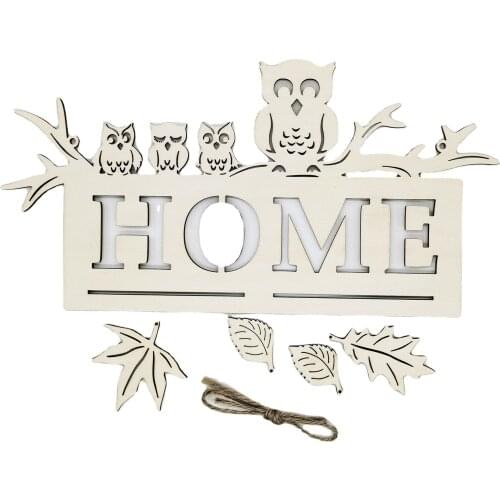 Wooden Home Sign Decorative Wall Hanging Decoration with Owl & Leaf Decor Creative DIY Animal Ornament for Door LBShipping