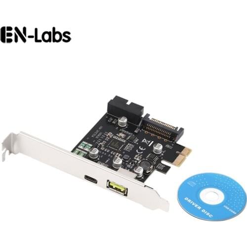 En-Labs USB 3.0 3 Port (Type C + 20 Pin Internal) PCI-E Express Card w/ 2.4A Quick Charge USB Hub Controller Adapter for PC