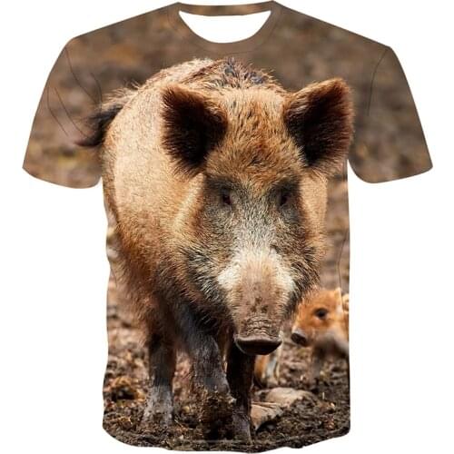 Hunting Animal Wild Boar 3D Printing Summer Casual Fashion Mens and Womens T-Shirt Streetwear Short-Sleeved Pullover
