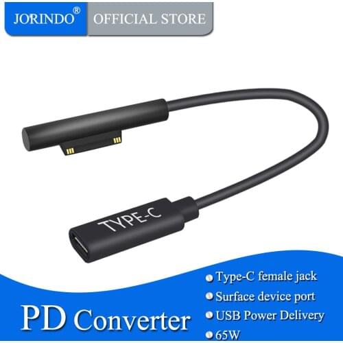 JORINDO 0.15m/0.49FT Surface PD Charging Adapter Cable,Type-C female jack to surface pro 456 PD Power Charge Cable,65W