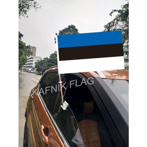 KAFNIK,30*45CM Estonia Window Car Flags and Banners Countries World Custom Flags with 43/52cm flagpole for car decoration