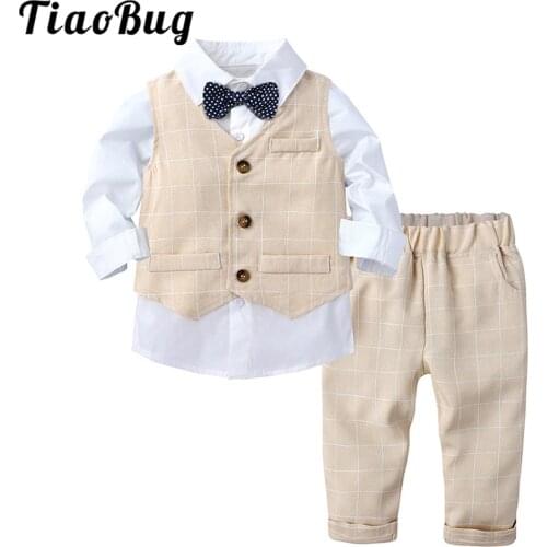 3Pcs Gentleman Kids Boys Spring Suits Long Sleeves Shirt + Vest Pants Baby Boys Suits Wedding Birthday Party Childrens' Sets