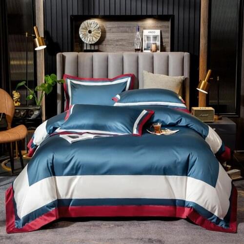 100S Egyptian cotton Bedding Set Embroidered Stitching color duvet cover bed linen luxury hotel pillowcases fitted sheet flat