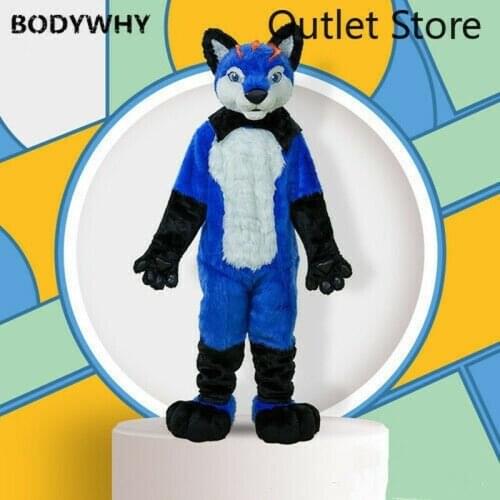 Blue Long Fur Husky Fox Dog Mascot Costume Cosplay Party Fursuit Cartoon Dress Outfits Carnival Halloween Xmas Easter Ad Clothes