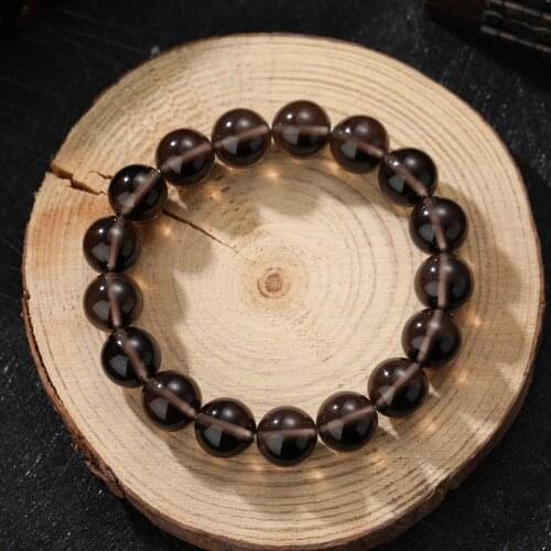 Round Smoky Quartz Bracelet Beaded Fashion Crystal Bangles Fine Jewelry Gift Accessories Charm Bracelet for Women Men