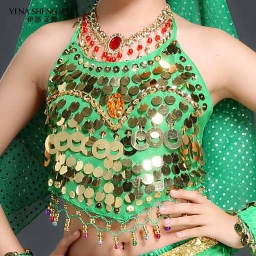 Children Hot selling on Sale Cheap Coins Sexy Belly Dance Top Size Bra for Girls Kid 4 Colors Available Bellydance Bra Top New