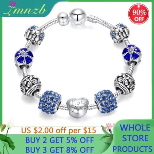 LMNZB 2020 NEW Trendy 925 Silver Four Leaf Clover Bracelet with Crystal Beads Charm Bracelet Bangle for Women DIY 925 Jewelry