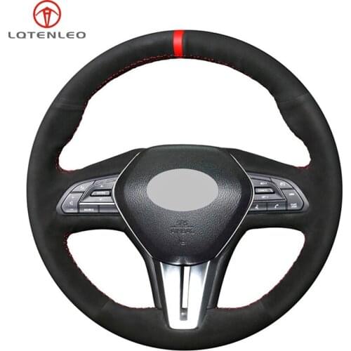 LQTENLEO Black Suede DIY Hand-stitched Car Steering Wheel Cover For Infiniti Q50 2017-2019 Q60 2015-2019 QX50 2018-2019