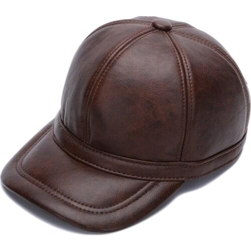 Genuine leather men baseball cap hat high quality mens real leather adult solid adjustable hats caps