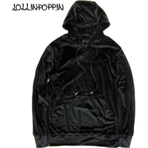 Streetwear Mens Black Velour Hoodies Hip Hop Velvet Hooded Sweatshirts Track Hoodies Solid Color Wine Red / Grey