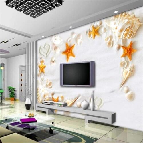 Custom Mural Wallpaper Beach Starfish Shell Sand Conch Tv Background Wall Painting