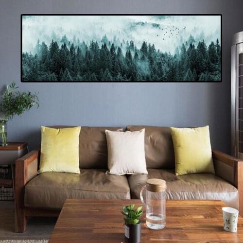 Nordic Minimalist Foggy Pine Landscape Canvas Paintings For Bed Room Wall Art Prints Misty Morning Art Pictures Wall Decoration