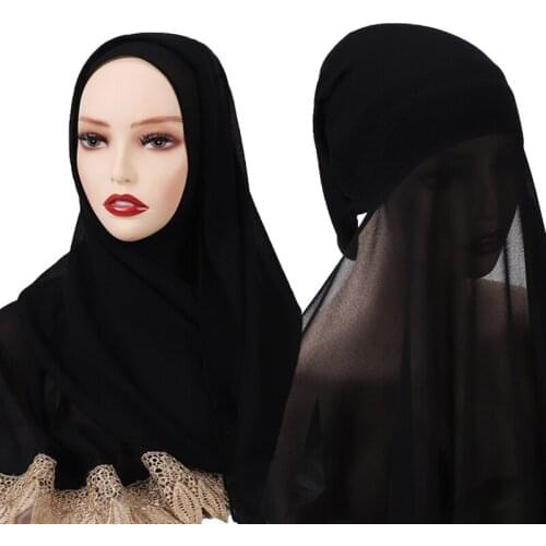 New Islam Lace Chiffon Inner Scarf Headband Stretch Cover Turbante Pin Free Instant Hijab Women Bonnet Underscarf Foulard