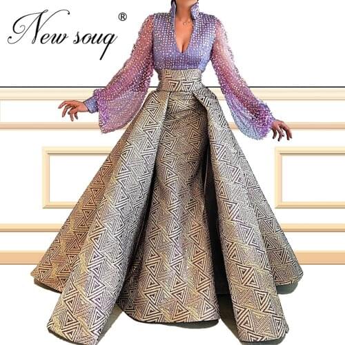 African Puffy Long Sleeves Evening Gown Aibye V Neck Prom Dresses Robe De Soiree Arabic Dubai Women Party Dress Vestido De Festa