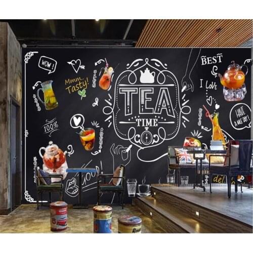 Milofi custom non-woven wallpaper mural hand-painted chalk blackboard fruit tea leisure bar milk tea shop cafe background wall
