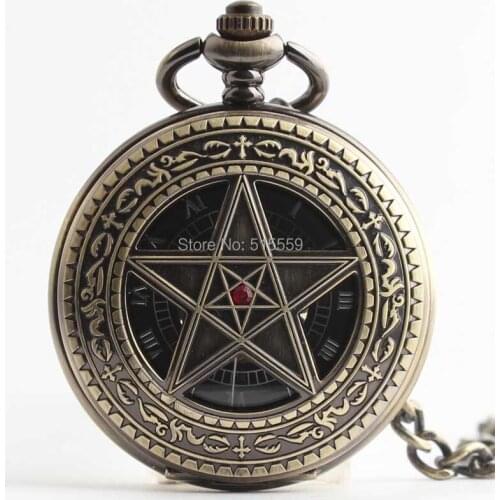 Hot High Quality Steampunk Bronze Five-pointed Star Hollowed Skeleton Mechanical Pocket Watch Vintage Roman Dial Pocket Watch