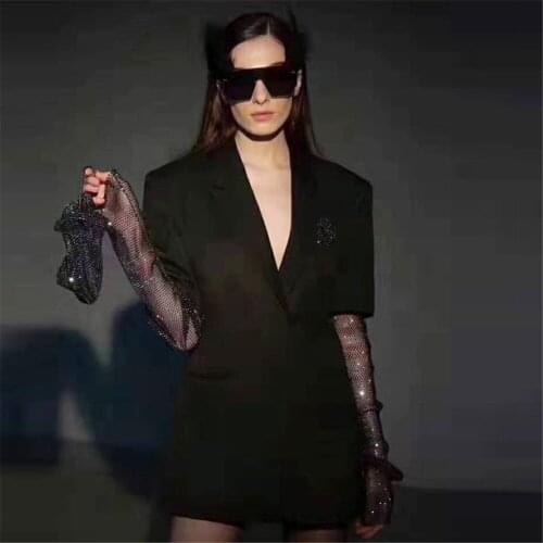 Sexy Metal Fishnet Rhinestone arm sleeve Women Black Long steampunk hand sleeves arms cuff Luxury diamonds Mesh Arm cover mangas