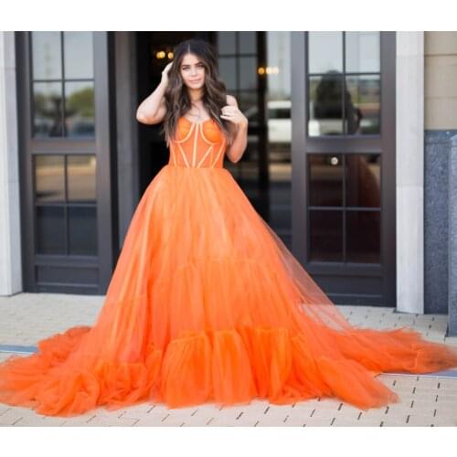 Unique Orange Prom Dresses Robes for Photo Shoot or Baby Shower Custom Made Maternity Robes Photoshoot Fluffy Tiered Robe