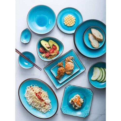LingAo Japanese ceramic plate Ramen bowl salad plate sushi plate rectangular plate spoon hotel restaurant ceramic tableware set